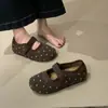 Zapatos Individuales de Lana Estilo Coreano con Lunares Mary Jane para Mujer Versátiles Estilo Otoño Correa Única Corte Bajo Mocasines Retro