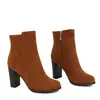 Moda Otoño Invierno Punta Redonda Tacón Alto Tacón Grueso Botines Cortos para Mujer Cremallera Sencillo Sexy Clásico Botas Martin Botines Botas de Nieve