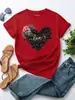 Camiseta europea y americana amor simple estampada manga corta Cuello redondo suelta base para usar debajo femenina Cuello redondo