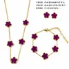 Nuevo Conjunto de Tres Piezas de Lujo de Nicho de Alta Gama, Collar, Pulsera y Pendientes de Acero de Titanio con Trébol de Cinco Hojas de Doble Cara para Mujer, Venta al por Mayor Transfronteriza
