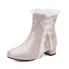 Botines Mary Jane Bordados Florales Estilo Chino con Volantes de Encaje, Botines Cortos para Padres e Hijos, Botines Bajos para Estudiantes, Tallas 28-43, Comercio Exterior