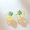 Brincos Quadrados de Jade Geométricos para Mulheres, Luxo Leve, Alta Qualidade, Estilo Simples e Cool, Novos Brincos Versáteis da Moda 2026
