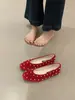 Zapatos Planos Rojos de Estilo Francés para Mujer, Boca Baja, Nueva Colección Primavera 2026, con Toque de Perla y Sentido de Elegancia, Zapatos Mary Jane de Piel