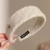 Nuevo Estilo Diadema Ancha de Lana con Etiqueta Dorada Ovalada Otoño/Invierno Corona Alta para la Cabeza Pinza para el Cabello para Flequillo Salida Versátil de Alta Gama