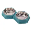 Tigela dupla popular para animais de estimação de aço inoxidável, tigela antiderrapante e anti-respingo para cachorro, tigela para gato, tigela de alimentação, suprimentos para animais de estimação atacado