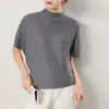 Top Feminino de Manga Curta de Alta Qualidade Miyake para o Verão Novo Top Solto Batmóvel Emagrecedor Camiseta Versátil Camiseta Tendência Feminina Ins