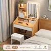 Penteadeira para quarto de casa, design simples e moderno com espelho, mesa de maquiagem compacta multi-funcional com armazenamento