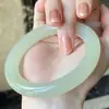 Pulseira de Jade Afegão Transparente Alternativa de Hotan de Xinjiang para Mulheres, Pulseira Larga de Jade Tipo Gelo de Jade Natural Genuíno Verde e Branco