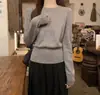 Suéter de punto liso de manga larga con cuello redondo estilo coreano para mujer, camiseta básica de terciopelo Andy otoño e invierno de corte ajustado, top casual versátil