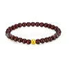 Pulsera de Oro Puro 999 con Flor de Loto y Granate, Cuentas de Oro Puro de la Fortuna, Pulsera Pequeña de Oro con Granate, Artículo de Regalo
