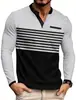 Comércio Exterior Europeu e Americano Transfronteiriço Verão Europeu e Americano Novo Estilo Masculino Manga Longa Decote V Listrado Contrastante Slim Fit Casual de Negócios Camiseta