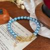 Conjunto de Colar e Pulseira de Pérolas Shijia Qualidade Rosa Azul Azul Prata com Múltiplas Formas de Usar