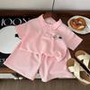 Traje de Polo de Algodón de Manga Corta para Niños de Verano Color Sólido Estilo Occidental Traje Casual de Dos Piezas para Niños Pequeños y Medianos, Niños y Niñas