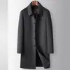 Abrigo de hombre hecho a mano, otoño e invierno, con cuello alto, de longitud media, forro de plumón desmontable, adecuado para hombres de mediana edad, estilo business casual, cálido y hecho de lana de doble cara