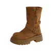 Botines Cortos Mate Vintage de Dos Formas para Mujer Otoño/Invierno 2026 Hebilla de Cinturón Suela Gruesa que Aumenta la Altura Botas Western Martin Botas de Motocicleta