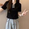 Spice Girls Nicho Estilo Nacional Botão Manga Curta Camiseta Nova Chinesa Slim Fit Emagrecedor Ombro Caído Gola Polo Top Ins