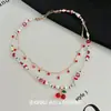 Collar de Cereza Roja con Perlas de Colores Personalidad Dulce de Verano Dopamina Exquisito Lujo Ligero Lindo Versátil Cadena para Clavícula