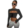 Comércio Exterior Transfronteiriço Moda Feminina 2026 Novo Estilo Blusa Manga Longa Estilo Garota Spicy com Design Estiloso, Cadarço Estilo Americano Vazado Gola Alta Estilo Curto