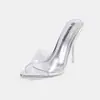 Zapatos transparentes de tacón alto, nuevo estilo europeo y americano, para desfiles de moda, baile en barra de discoteca, tacones de cristal, adecuados para usar en exteriores, sandalias de tacón de aguja sexys de Amazon