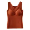 Camiseta térmica feminina com gola V em malha, sexy, leve e luxuosa, com bojos embutidos, eliminando a necessidade de sutiã, modeladora e afuniladora, e proporcionando calor