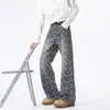 Jeans azules de estilo americano de calle con estampado integral de pierna ancha para hombre, marca de moda, pantalones rectos elegantes, pantalones ajustados de microcampana para hombre