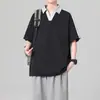 Verão 2026 Novo Estilo Malha Respirável Bloqueio de Cores Camisa Polo Estilo Americano Camiseta Solta Top Masculino