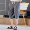 Calças Cropped Masculinas Estilo Chinês 2024 Algodão e Linho Largas Calças Harem Verão Casual Masculina Cenoura Cordão Shorts