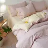 Juego de cuatro piezas de funda de edredón de gasa de doble capa 100% algodón estilo INS rústico, juego de ropa de cama de tres piezas estilo coreano simple 100% algodón para estudiantes