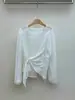 Camisa suéter chic de estilo coreano, asimétrica, ligeramente transparente, de cuello redondo