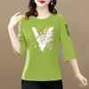 Comercio Exterior Transfronterizo Últimas Existencias Gran Marca Camiseta de Manga Tres Cuartos Atuendo de Moda Camiseta Elegante Ropa para Madres de Mediana Edad y Mayores