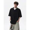 Camiseta de Manga Tres Cuartos Estilo Niche Inspirado en el Diseño Cleanfit, Corte Holgado, Talla Grande, Polo Transpirable Calado, Manga Corta, Verano para Hombre