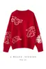 Suéter Navideño y de Año Nuevo 100% Lana, Patrón Jacquard de Buena Suerte, Tejido Grueso de Cuello Redondo, Suministro Directo del Fabricante