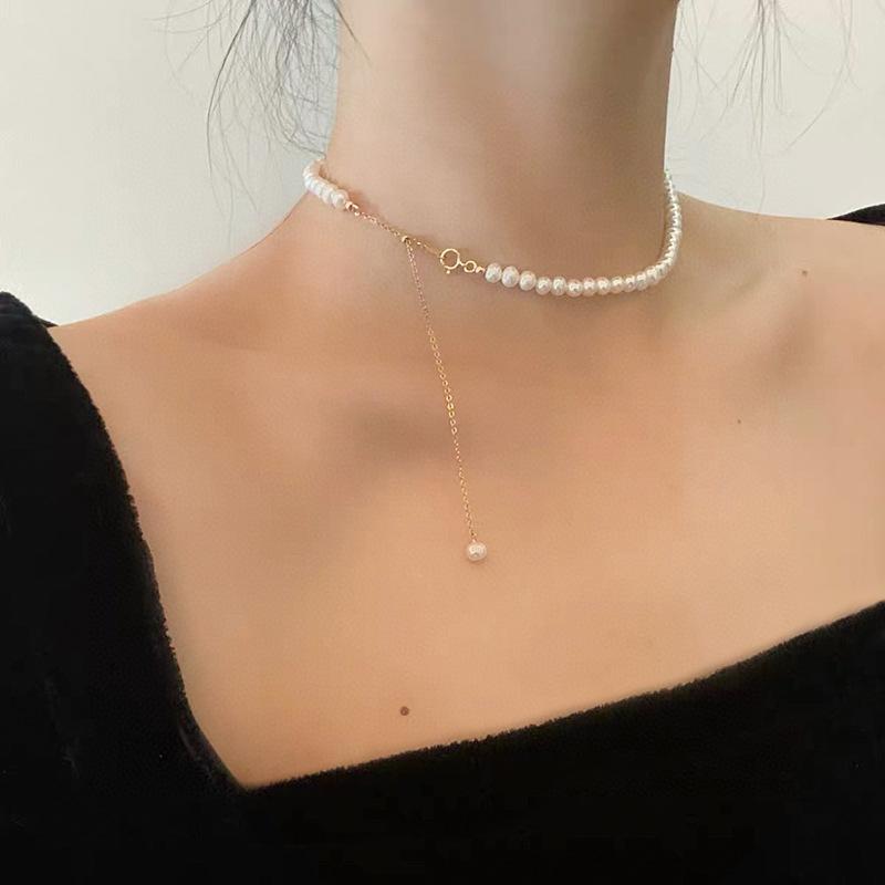 天然淡水珍珠项链女百搭美产14k包金小众设计可调节