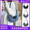 Bolsa de ombro/transversal de brim lavado estilo dumpling, nova moda, casual, plissada, versátil, estilo coreano, personalizada