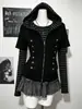 Chaqueta con Capucha Oscura de Subcultura Y2K para Mujer, Falso Dos Piezas, Mangas de Retazos Rayados, Top Punk de Manga Larga de Doble Botonadura