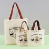 Bolsa de lona com urso de desenho animado personalizada, bolsa de compras estudantil, bolsa de mão de lona feita sob medida em vários tamanhos com botões de pressão