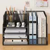 Suporte de Mesa Metálico para Arquivos Rack de Armazenamento Organizador de Mesa de Escritório Caixa de Arquivos de Ferro Material de Papelaria para Escritório Arquivo
