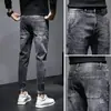 Nuevos Pantalones Largos de Pierna Pequeña Ajustados Estilo Coreano para Hombre de Primavera y Otoño Pantalones de Moda para Hombre de Pierna Recta Elásticos Casuales