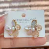 Brincos de Flor de Cinco Pétalas de Cristal Vintage Feitos à Mão com Pérolas para Mulheres, High-End, Elegantes, Versáteis, Luxo Leve, Brincos Populares Online