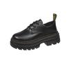 Estilo Británico Zapatos Derby de Plataforma con Tacón Grueso y Cordones Capa Única para Mujer Otoño 2024 Nuevos Zapatos Pequeños de Cuero con Punta Redonda Mocasines
