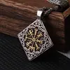Entrega en una sola pieza Brújula Vikinga Runa cuadrado titanio acero colgante estilo europeo y americano hombres acero inoxidable vintage collar