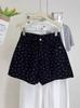 Shorts de Mezclilla Florales con Lunares Negros para Mujer Verano Estilo Ins Sexy Diseño de Cintura Alta Pierna Recta Ancha Línea A Pantalones Cortos