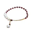 Pulseira de Granate Roxo Natural com Contas, Joias de Cristal com Pérolas de Água Doce, Contas de Oração Budistas, Joias de Mão Atacado