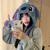 Chapéu Fofo Azul do Stitch para Mulheres, Chapéu de Inverno Espesso de Pelúcia com Abas para Orelhas, Chapéu Quente de Puxar para Mulheres, Faz o Rosto Parecer Menor, com Fleece Adicionado