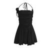 Vestido elegante y bonito de verano con cuello colgante y falda plisada de estilo coreano para mujer