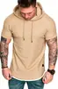 Nueva Camiseta con Capucha Arrugada de Color Sólido Moda Casual Camiseta Deportiva Casual de Manga Corta para Hombre