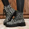 E-commerce Transfronteiriço Moda Estilo Europeu Estampa de Leopardo Botas Martin 2026 Novas Botas Curtas Grossas com Cadarço Tamanho Grande Calçados Femininos