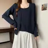 Conjunto de Duas Peças Feminino Plus Size Outono Novo Estilo Decote Quadrado Camisola + Cardigan de Manga Longa com Ombro Normal