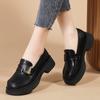 Sapatos femininos de couro preto, estilo britânico, de sola grossa, de camada única, novos mocassins femininos, sapatos de trabalho