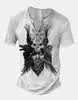 Roupas Masculinas Transfronteiriças Amazon 25 Camisas Henley de Manga Curta Europeias e Americanas Série Halloween Estampada Henley Casual com 7 Botões